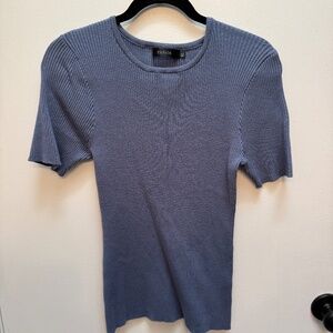 Zesica short sleeve ribbed knit sweater top - Blue - Size XL